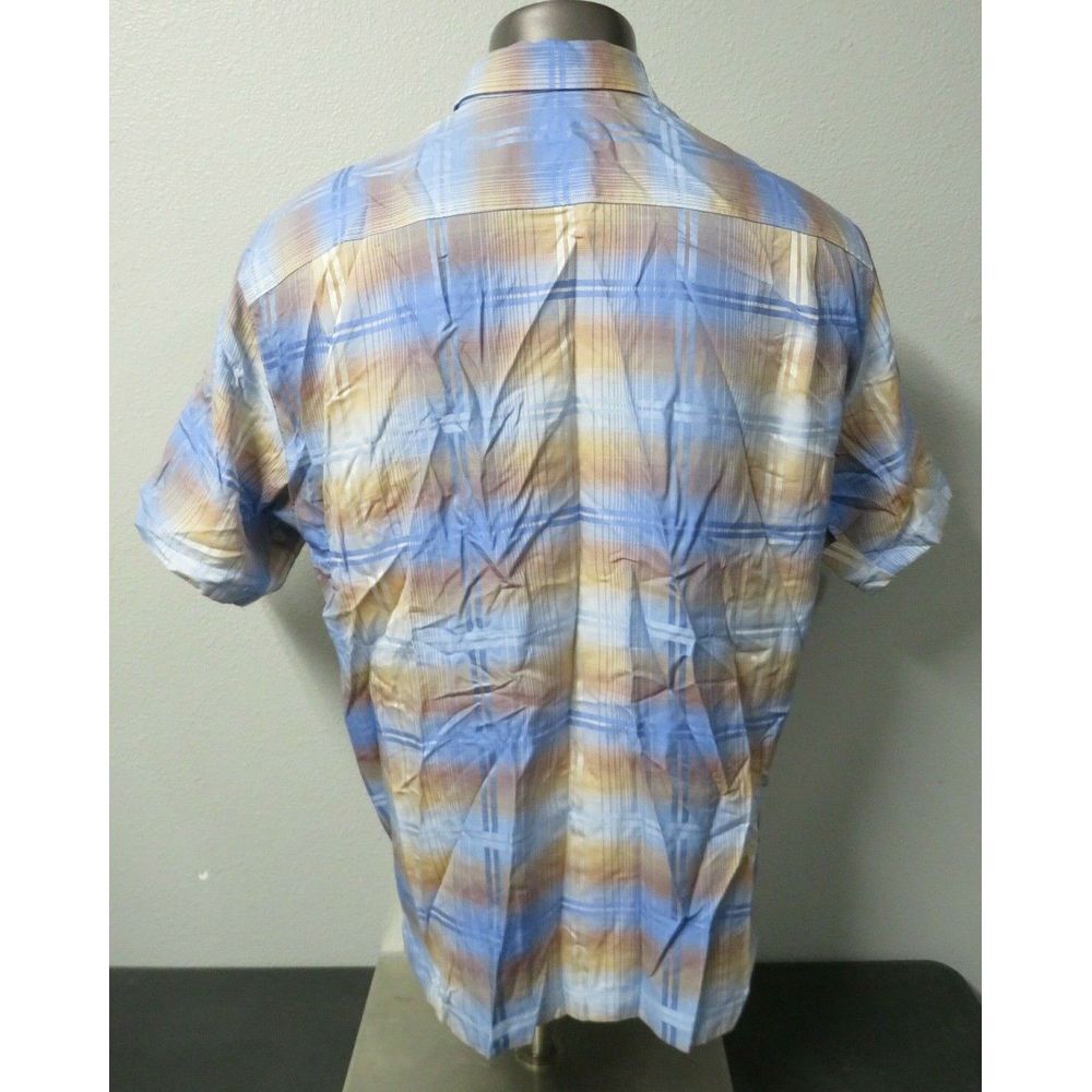 Mens‎ Tommy Bahama Short Sleeve Button Front Silk Shirt Size XL Blue Brown Plaid - Picture 2 of 8